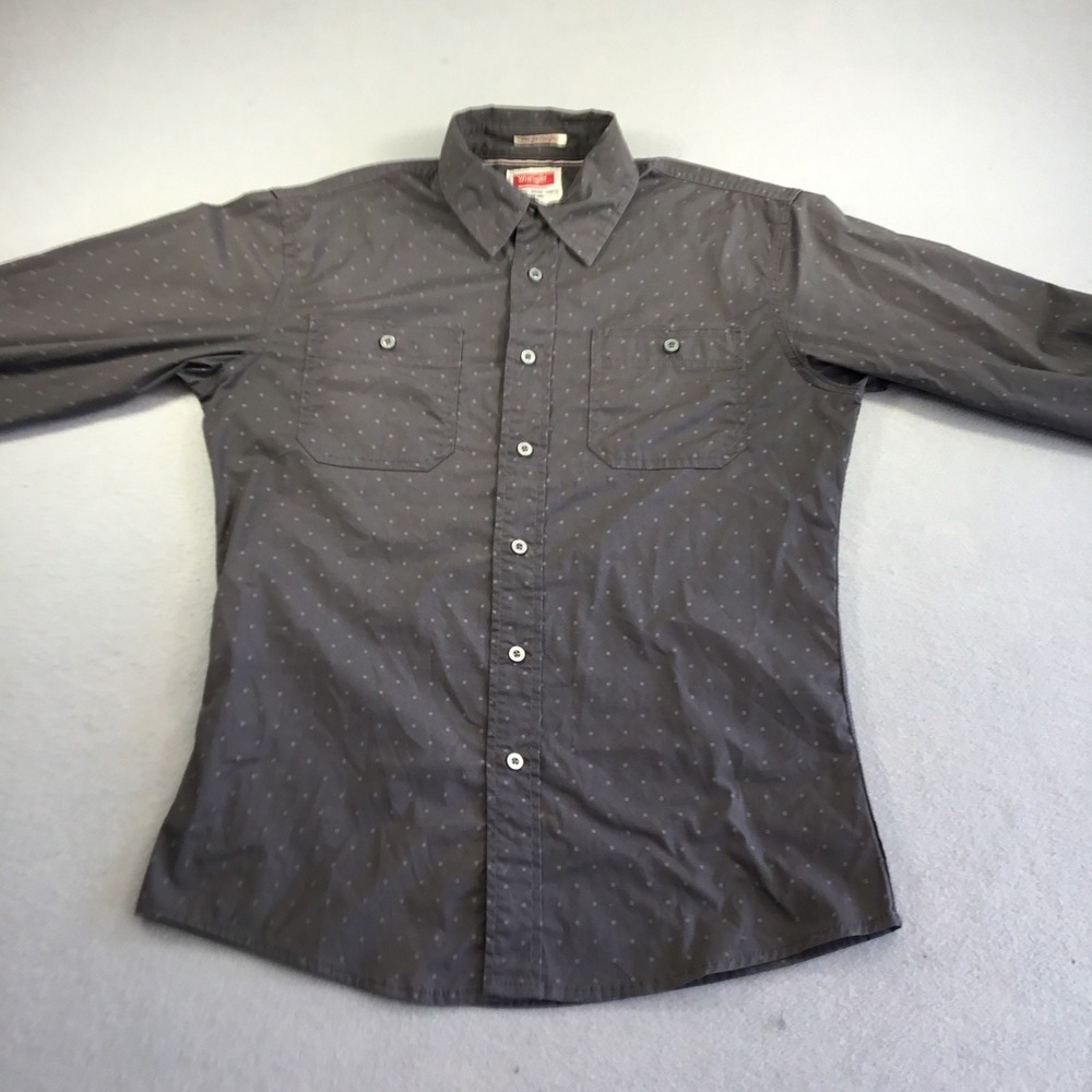 Wrangler Flex for Comfort Mens Sm Gray Micro Print Long Sleeve Button Up Shirt